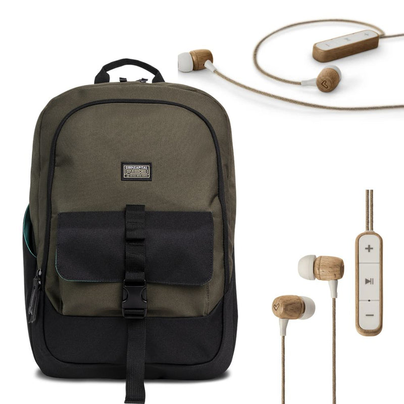 Combo Ecológico: Mochila materiales Reciclados + Audífono Inalámbrico In-ear Energy Sistem Eco