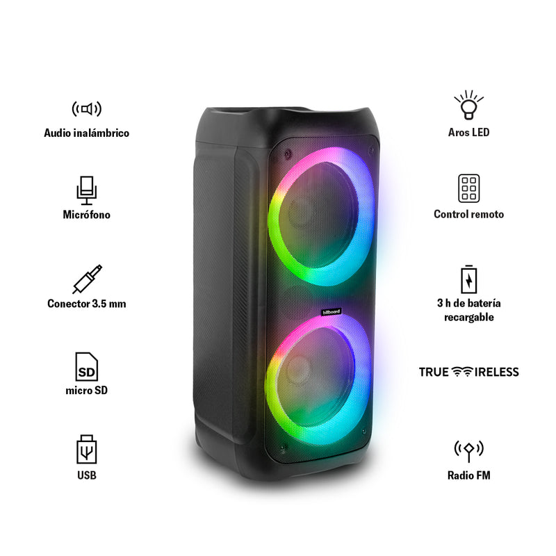 Bafle bocina portátil | Billboard Carbono Beat Max | 10 pulgadas con luz led multicolor