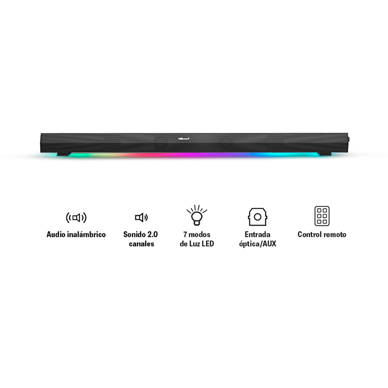 Barra de sonido bocina | Billboard Carbono Chroma | 2.0 audio óptico 7 modos luz 50W