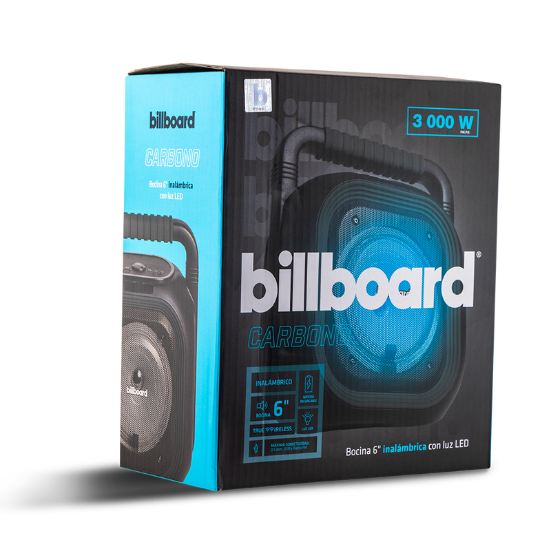 Bocina inalámbrica portátil | Bilboard Carbono |6" pulgadas 3.5hrs uso 9W función TWS