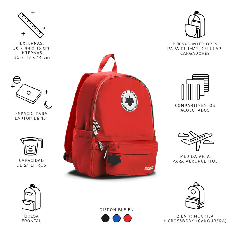 Mochila para laptop | CoolCapital Alex Siordia |15" pulgadas + cangurera rojo