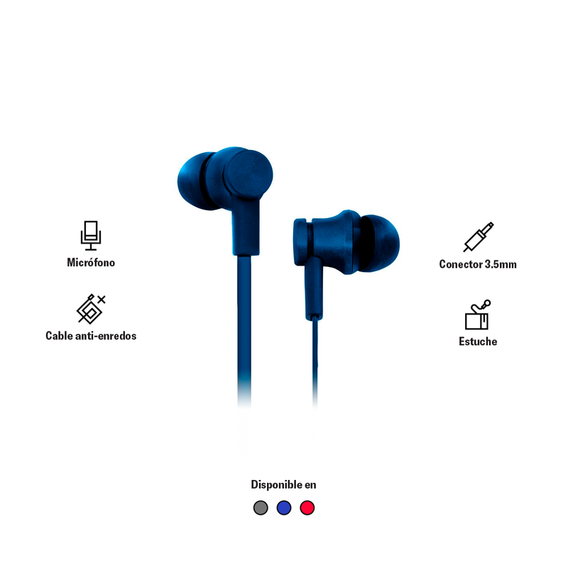 Audífono Alámbrico In-ear | Billboard Prime | Con micrófono, conexión 3.5 mm Azul