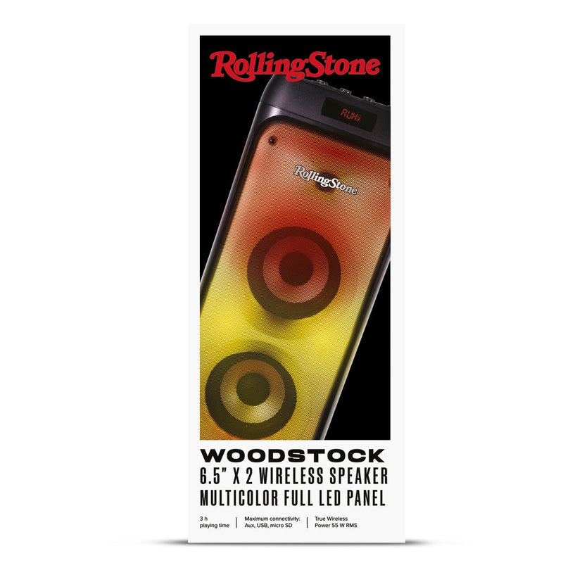 Bafle bocina Inalámbrica | ROLLING STONE Woodstock |Tecnología true wireless y panel led