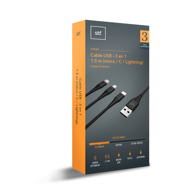 Cable USB - 3 en 1 Carga Estándar 1.5 m