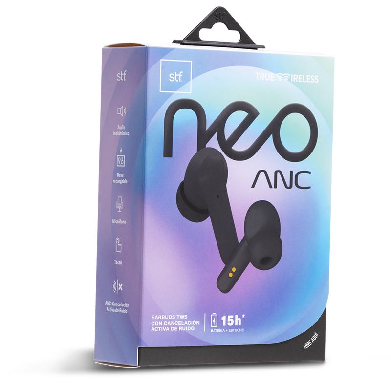 Audífonos Inalámbricos True Wireless | STF Neo Anc | Cancelacion de ruido, 3 hrs de uso, Negro