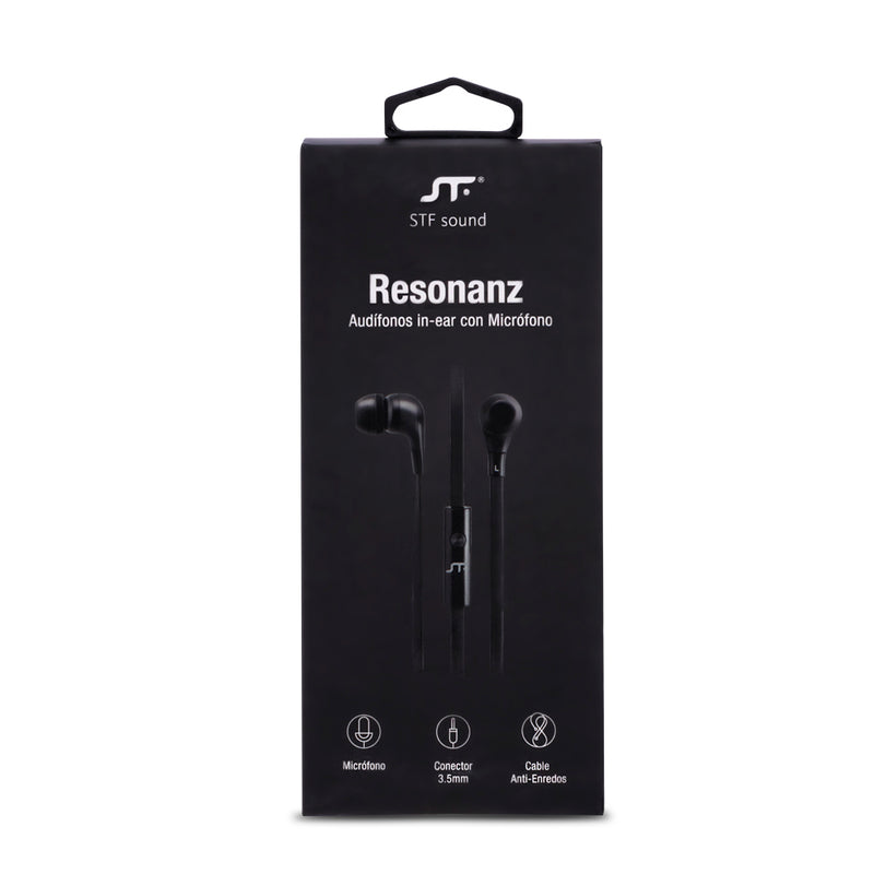 Audífono Alámbrico In-ear | STF Resonanz | Con micrófono, Negro