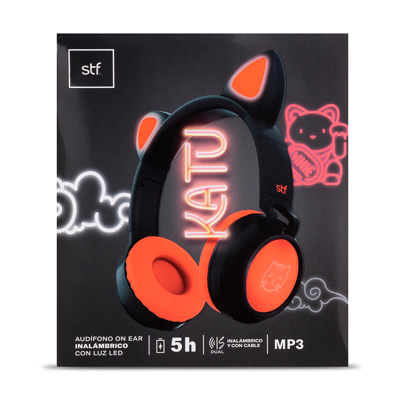 Audífonos Inalámbricos On-ear | STF Katu | Micrófono, Orejas Gato Negro