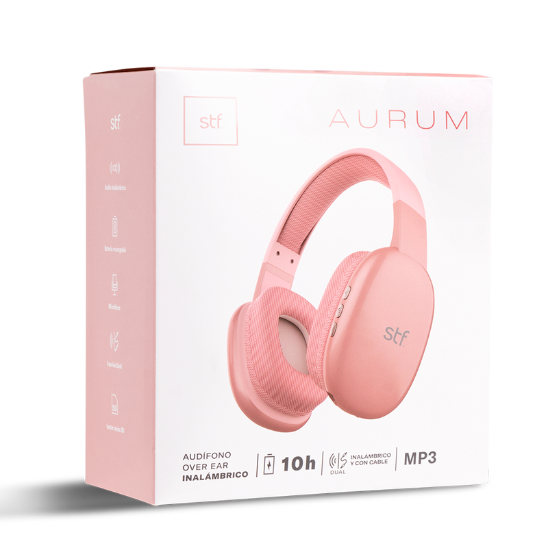 Audífonos inalámbricos On ear | STF Aurum | 10 hrs uso función dual rosa