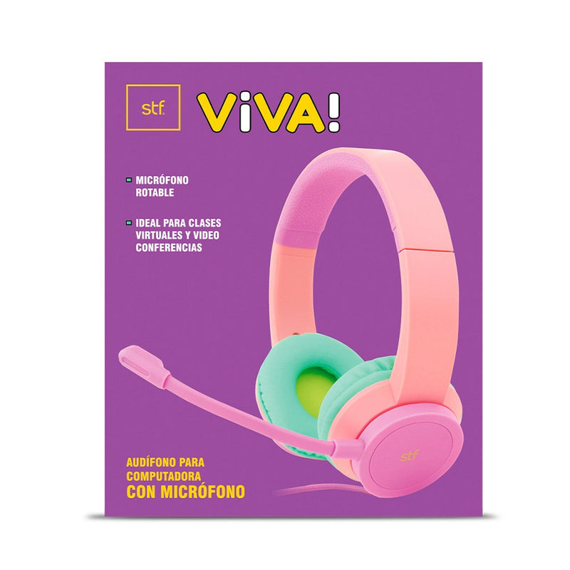 Audífono Alámbrico On-ear | STF VIVA! | Para computadora, Micrófono Rosa