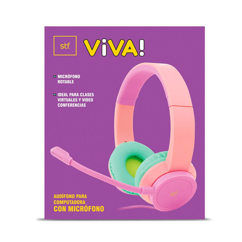 Audífono Alámbrico On-ear | STF VIVA! | Para computadora, Micrófono Rosa