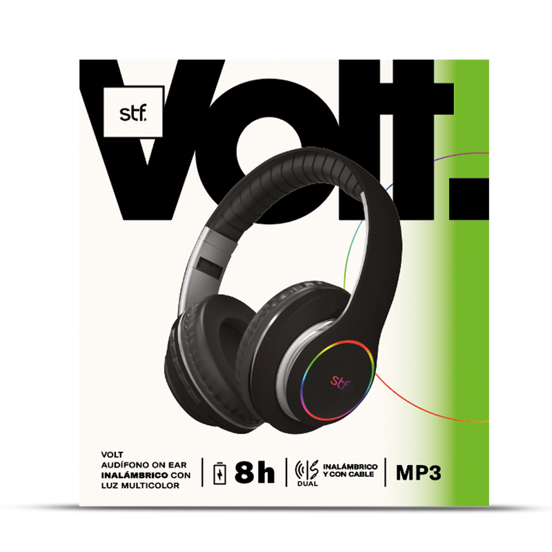 Audífonos Inalámbricos On-ear | STF Volt | Luz Multicolor, Radio FM, MicroSD, Cable 3.5 mm