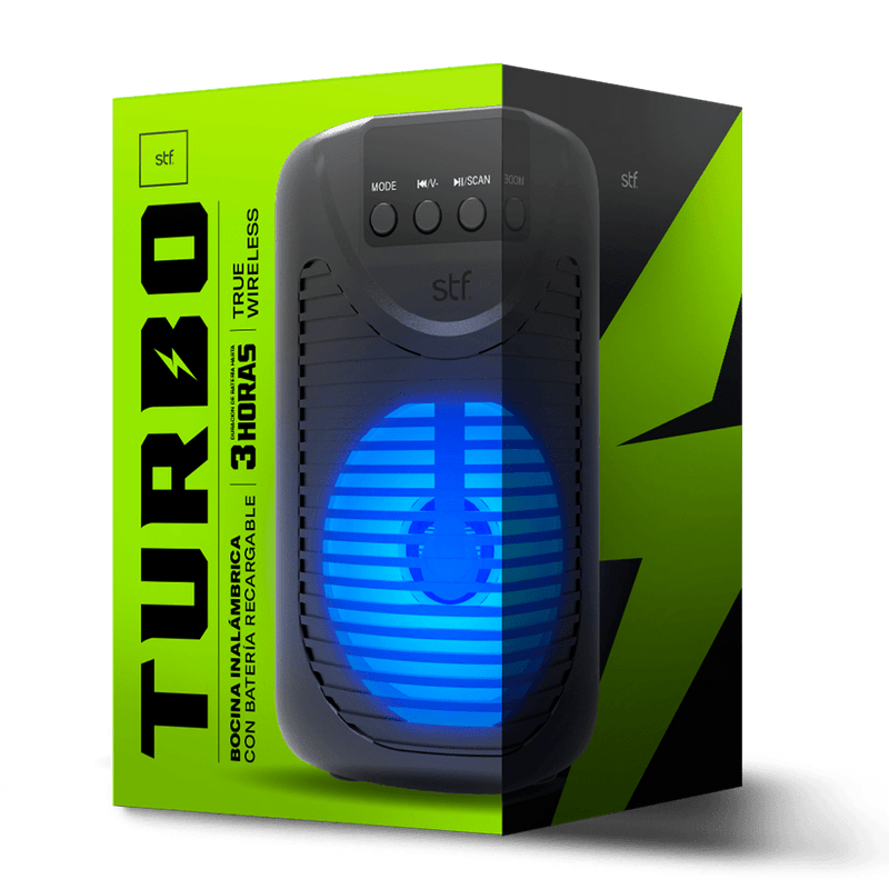 Bocina inalámbrica portátil | STF Turbo | 4" pulgadas portatil con luz led