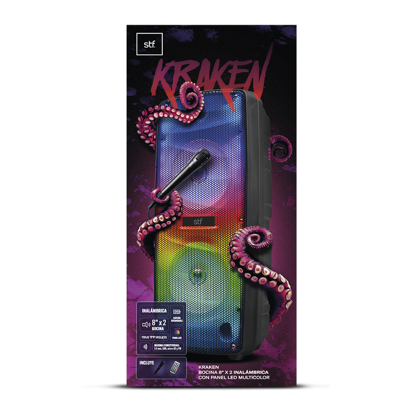 Bocina inalámbrica |STF Kraken |8 pulgadas portatil con luz led
