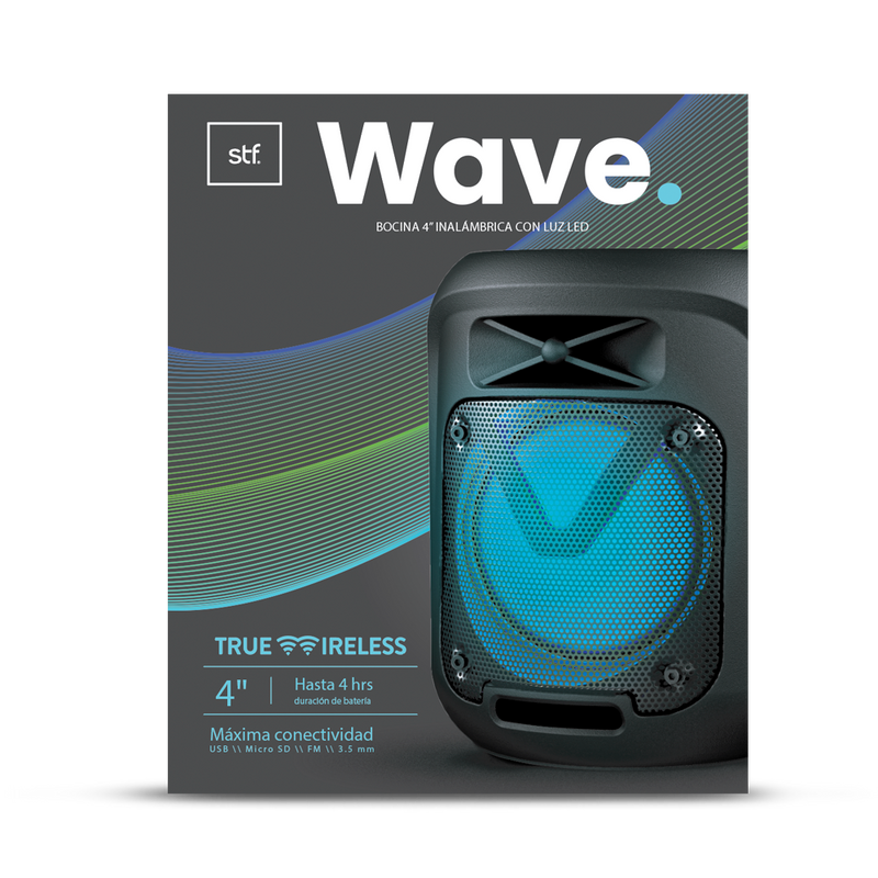 Bocina inalámbrica portátil | STF Wave | 4" pulgadas portatil con luz led