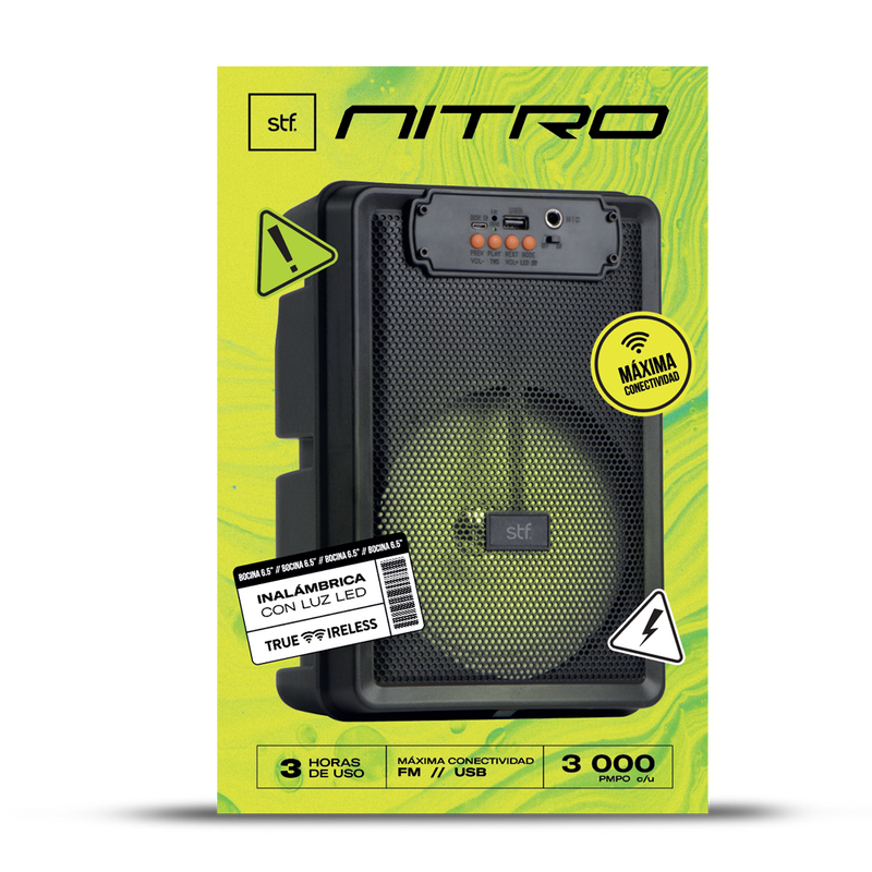 Bocina inalámbrica portátil | STF Nitro |6.5 pulgadas portatil con luz led