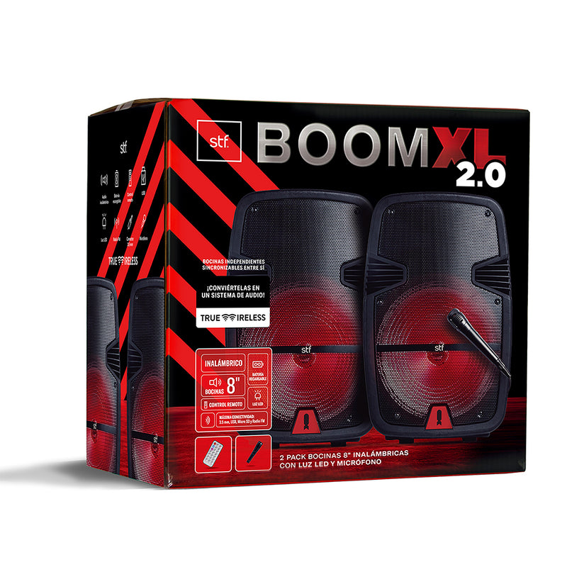 Bafle bocina Inalámbrica | STF Boom XL 2.0  | 8" pulgadas, Kit 2 pz, Karaoke, TWS