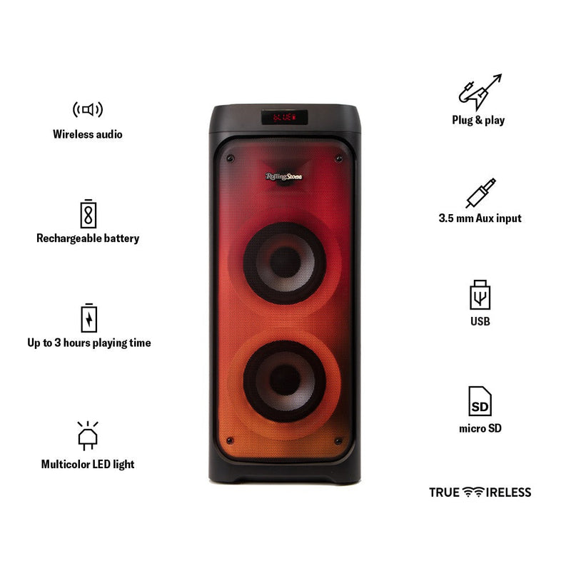 Bafle bocina Inalámbrica | ROLLING STONE Woodstock |Tecnología true wireless y panel led