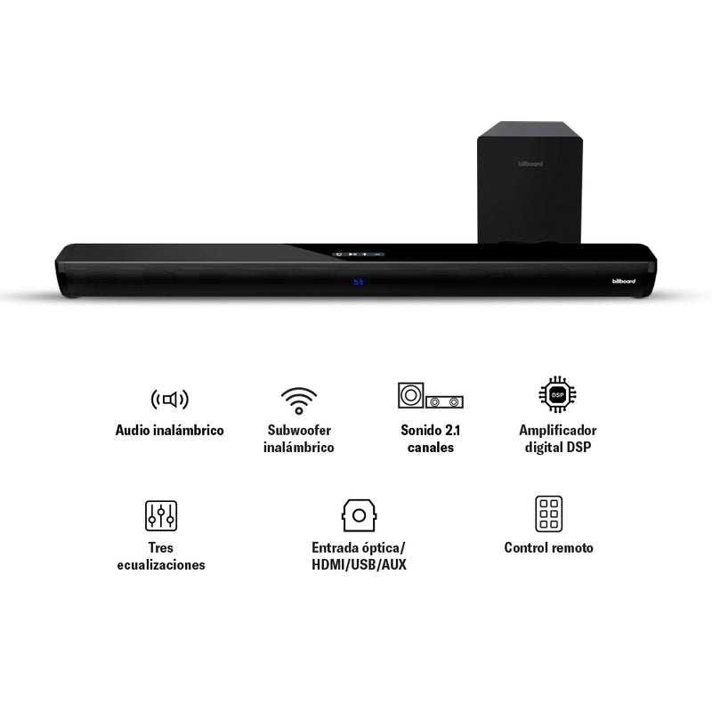 Barra de sonido con subwoofer inalámbrico Bluetooth / 2 AUX / Audio