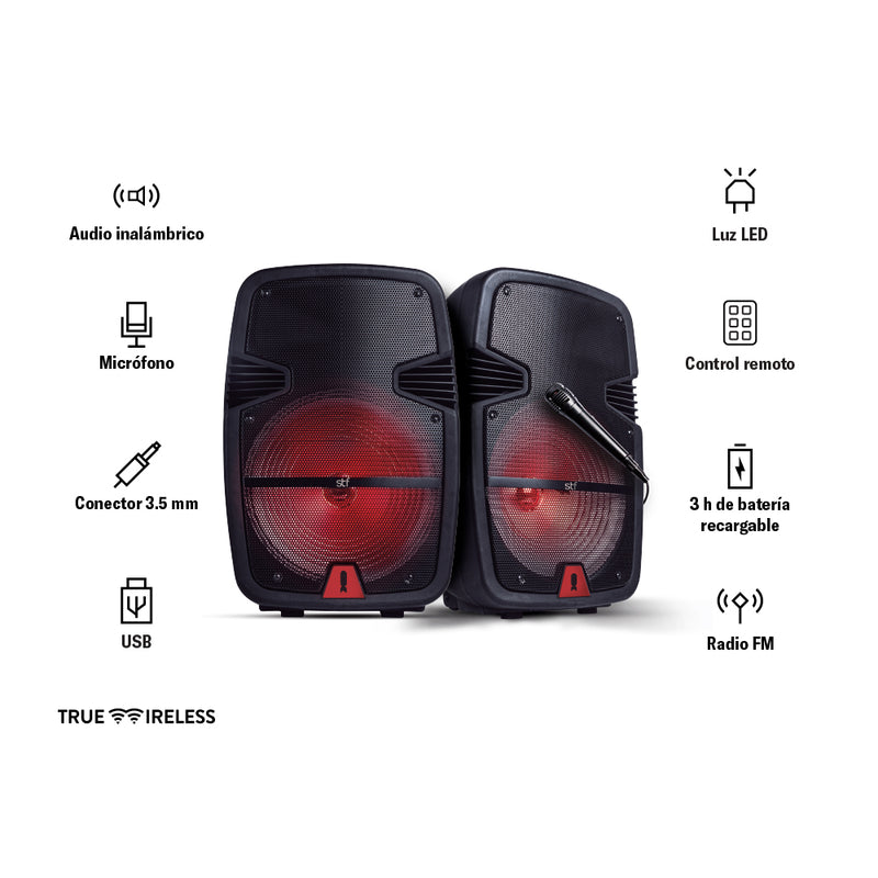 Bafle bocina Inalámbrica | STF Boom XL 2.0  | 8" pulgadas, Kit 2 pz, Karaoke, TWS