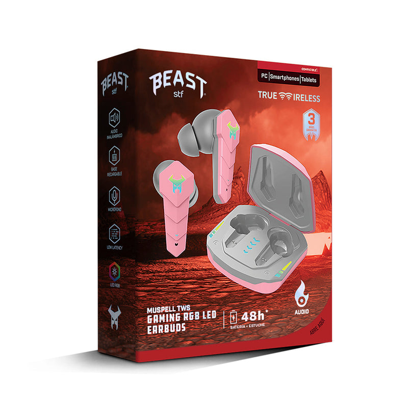 Audífonos Inalámbricos True Wireless | STF Muspell  | Gaming, RGB Rosa
