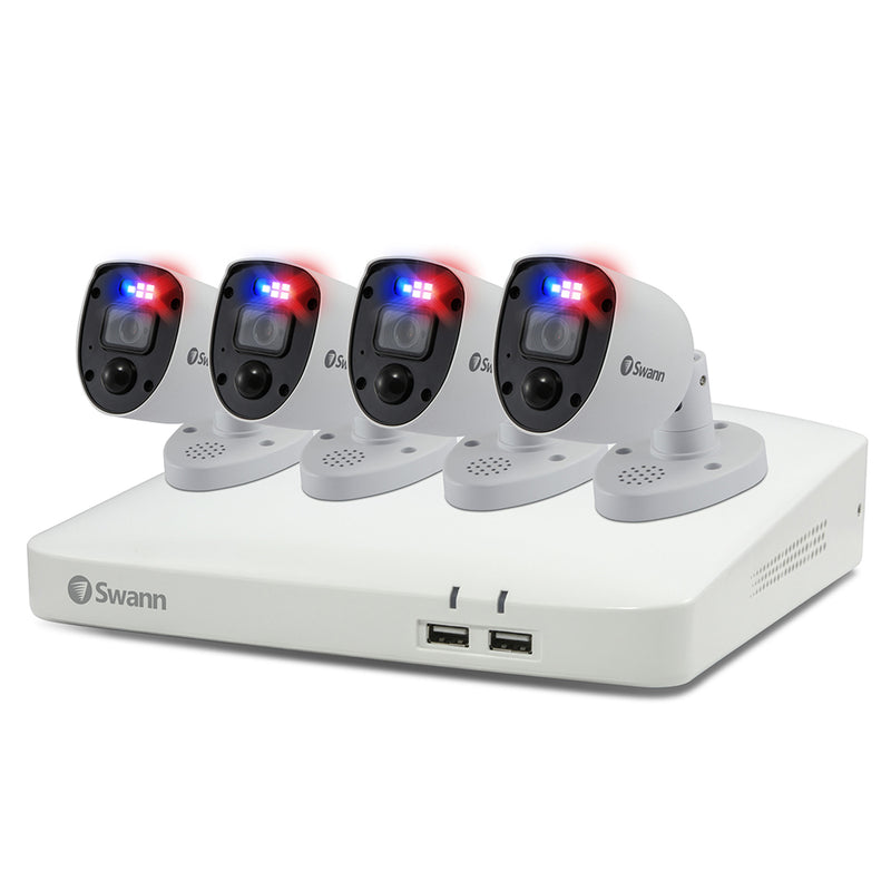 Sistema de seguridad 4 cámaras DVR | Swann SWDVK-85680W4RL-US | 4K Ultra HD Luces intermitentes Visión nocturna
