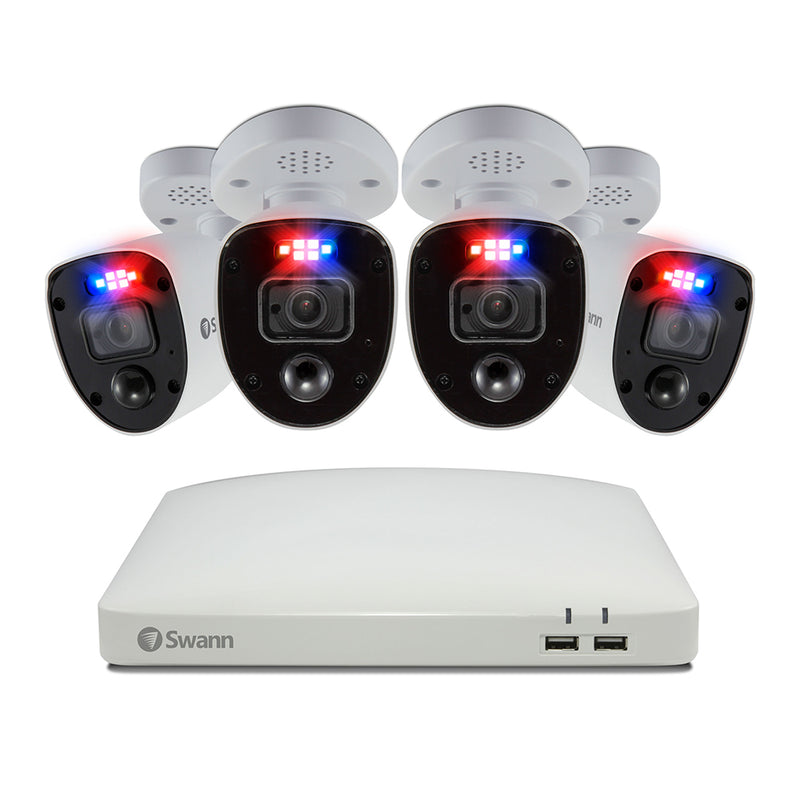 Sistema de seguridad 4 cámaras DVR | Swann SWDVK-85680W4RL-US | 4K Ultra HD Luces intermitentes Visión nocturna