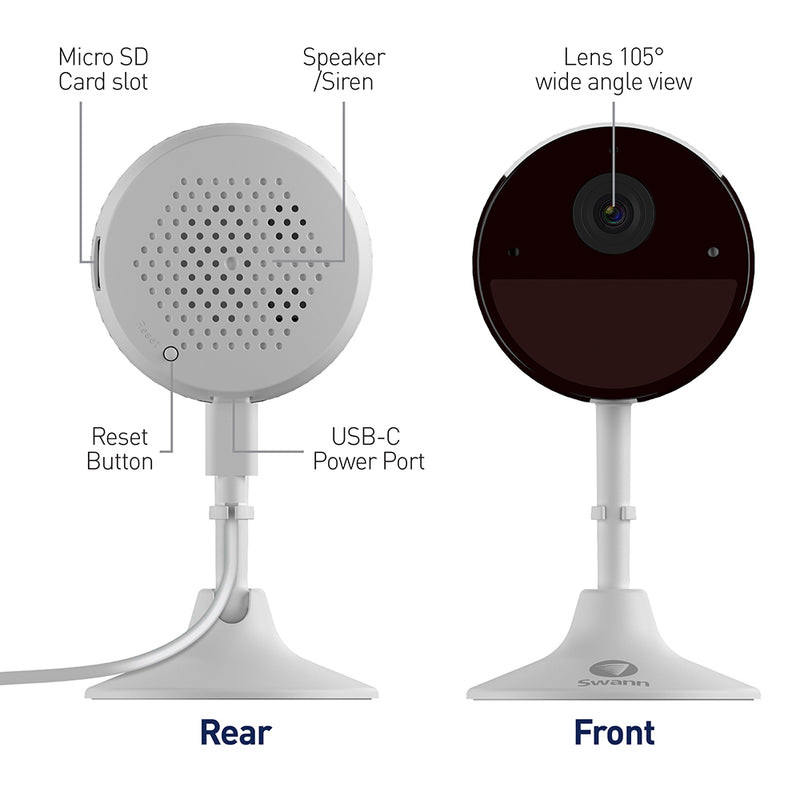 Cámara de Seguridad Interiores | Swann SWIFI-2KICAM-US | 2k Quad HD Sirena Visión Nocturna  y Detección de Calor
