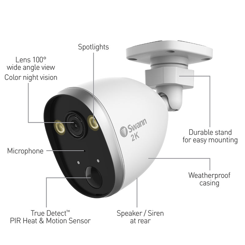 Cámara de seguridad con foco | Swann SWIFI-2KOCAM-GL | IP66 inalámbrica 2K