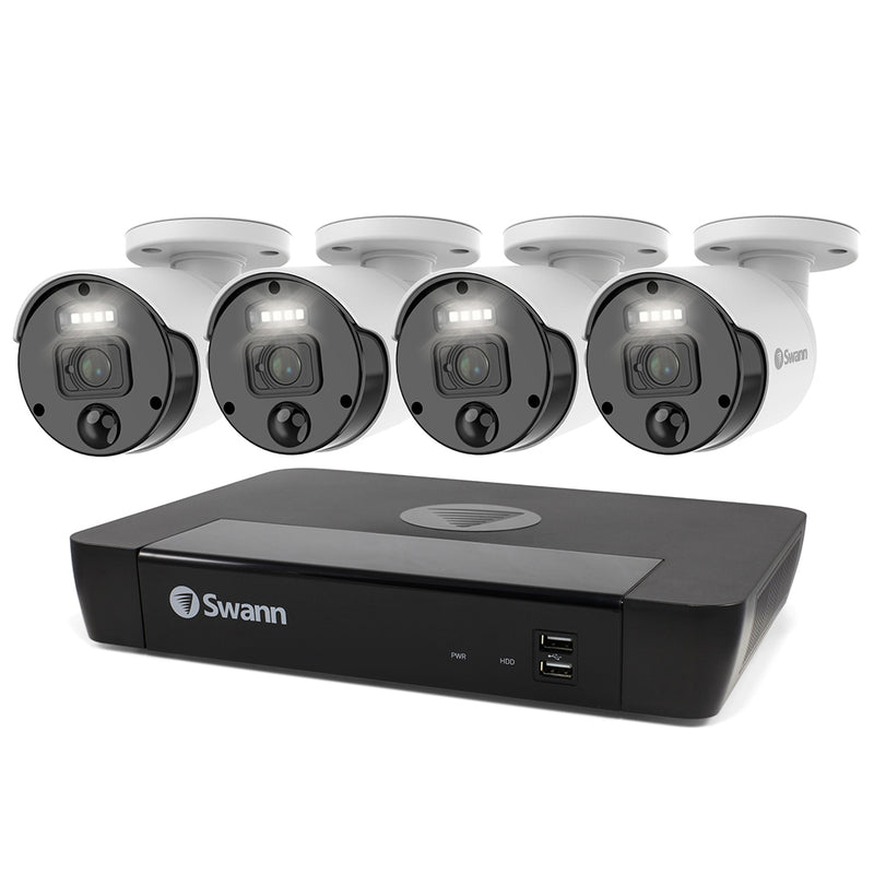 Sistema de seguridad 4 cámaras DVR | Swann SWNVK-876804-US | 4K Ultra HD Luces blancas Visión nocturna