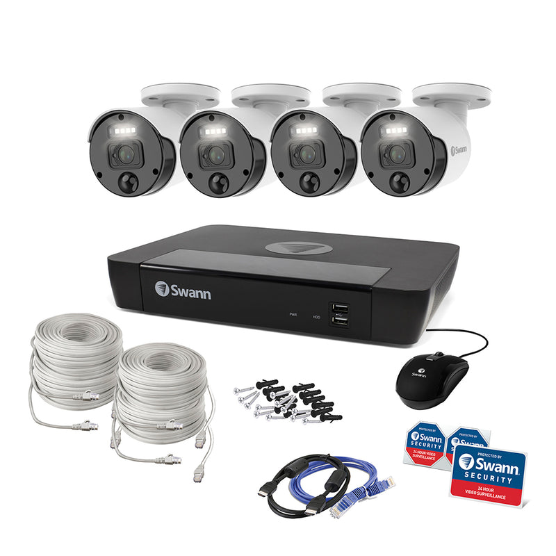 Sistema de seguridad 4 cámaras DVR | Swann SWNVK-876804-US | 4K Ultra HD Luces blancas Visión nocturna