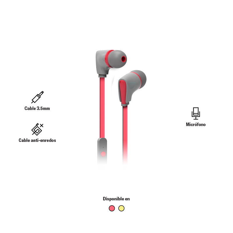 Audífono Alámbrico In-ear | STF Vector | Con micrófono, Coral