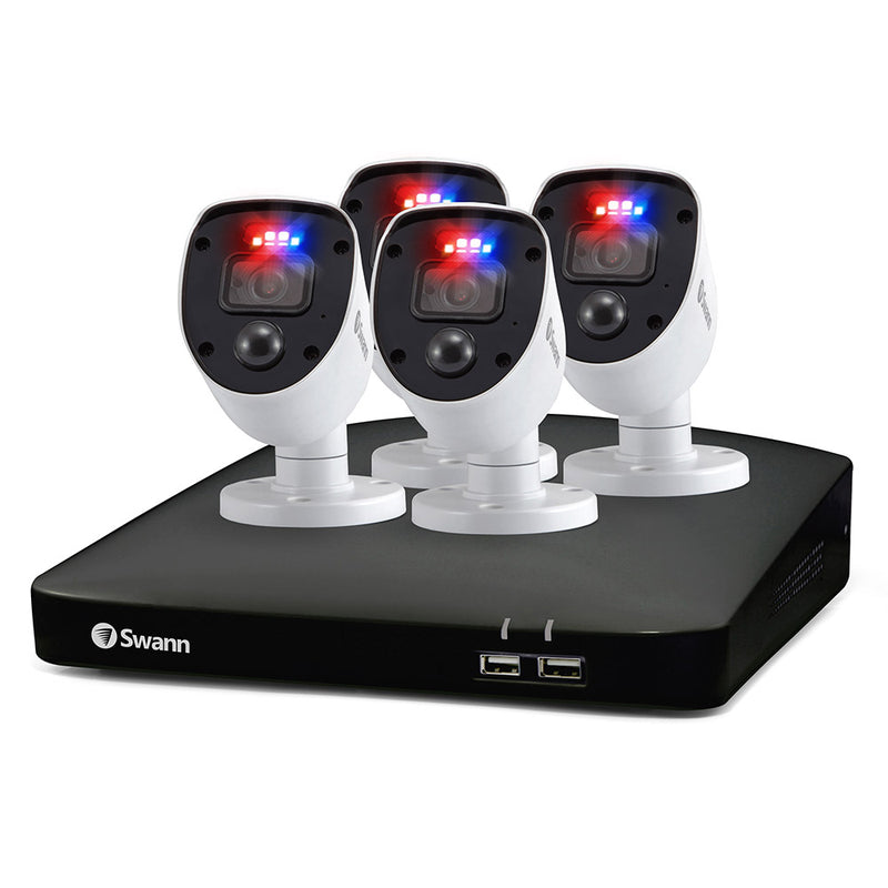 Sistema de seguridad 4 cámaras DVR | Swann SWDVK-846804SL-US | Full HD 1080p Luces intermitentes Visión nocturna